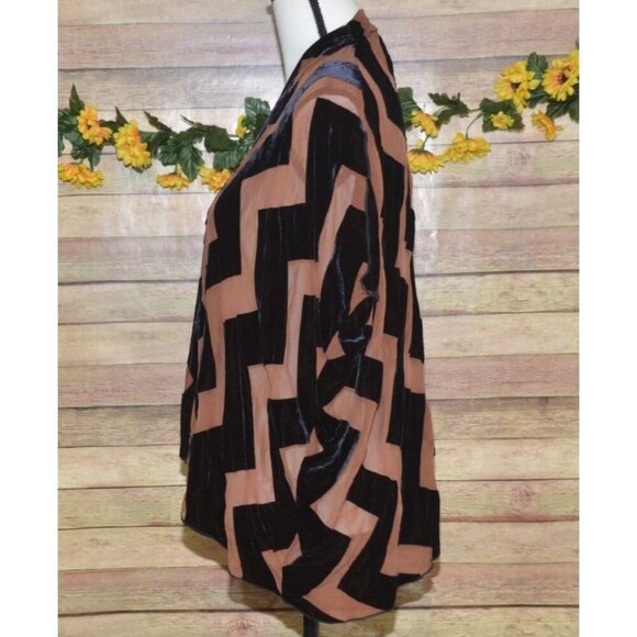 Dolan Antropologie L Brown Silk Black Velvet Chevron Open Top Jacket Sleeveless - Picture 5 of 10